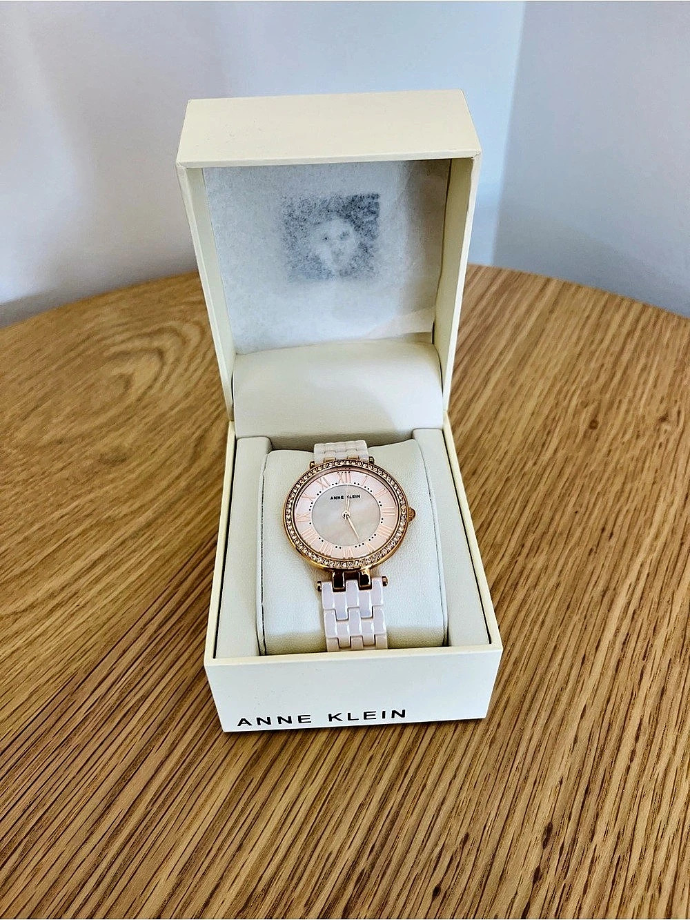 Anne Klein Quartz Round Pink Ceramic Link Watch Rose Gold-Tone Pink Watch NWT